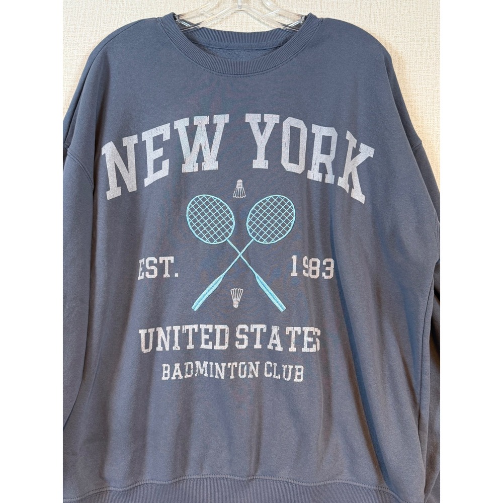 Goodie Two Sleeves New York Badminton Club Sweatshirt Blue •L• Retry Collegiate